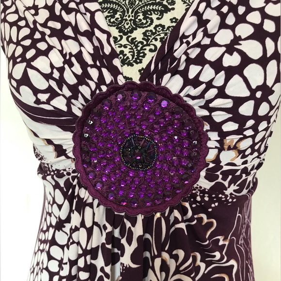 Janette Purple, White & Gold Asymmetrical Dress - Picture 5 of 16